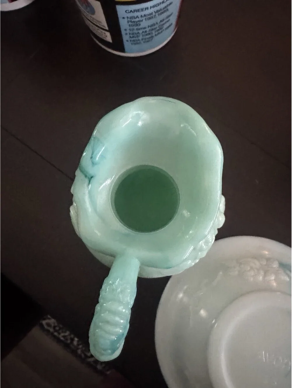 Avon Green Swirl Milk Glass Rose Mini Bowl and Pitcher Set. No chips [COPY]